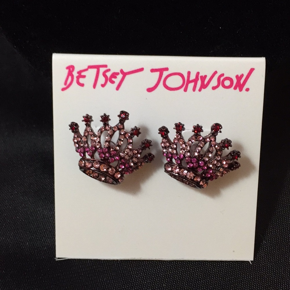 NEW Betsy Johnson Pink Crown Earrings NWT